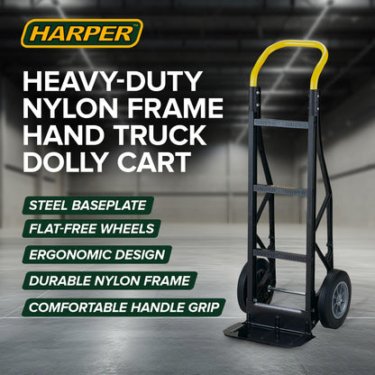 Harper Trucks Flat Free 600 Pound Capacity Heavy-Duty Nylon Frame Hand Truck Dolly Cart with Steel Handle for Warehouses, Offices & Construction Site