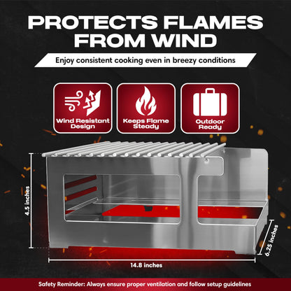 Chef Master Butane Stove Cover - Premium Stainless Steel Universal Fit - Any Standard Size Camping Stove - Portable Screen & Camping Wind Blocker - Camp Essentials for Outdoor & Indoor Cooking 90217