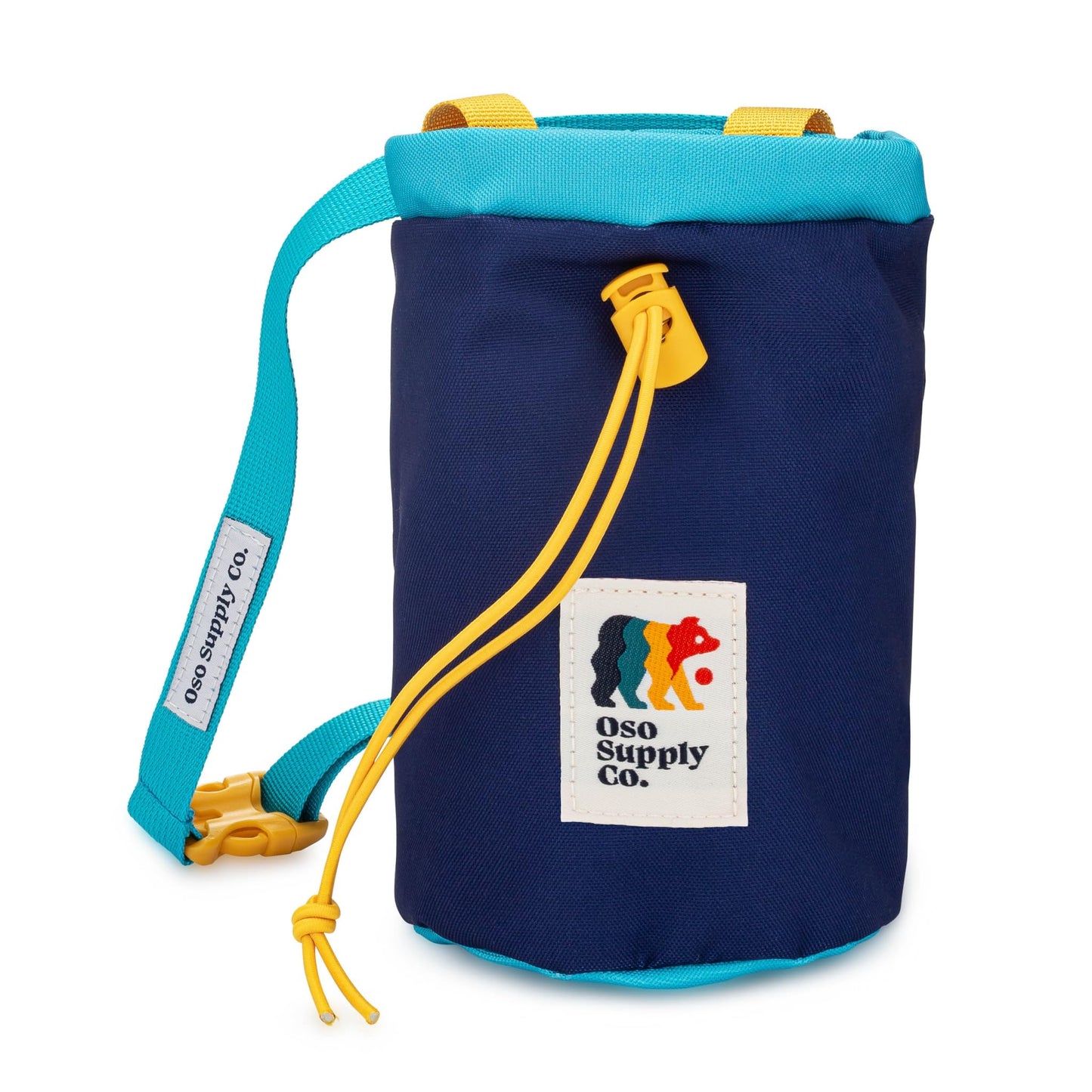 Oso Supply Co - Chalk Bag for Rock Climbing, Bouldering Chalk Bag Bucket with Quick-Clip Belt, Zippered Pockets and Pouch - Perfect Indoor/Outdoor Rock Climbing Gear Equipment (Powder Blue/Yellow)