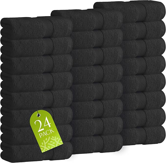 White Classic Wealuxe Black Washcloths 24 Pack