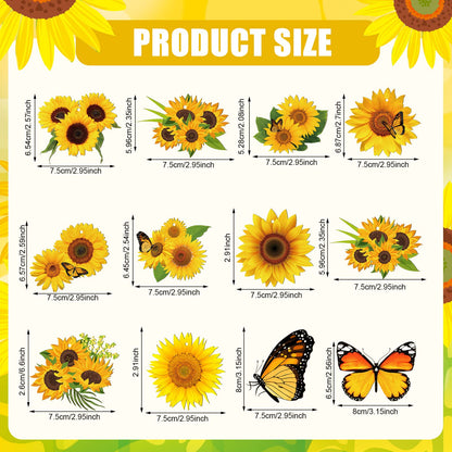 Qunclay 36 Pcs Sunflower Tree Decorations Summer Wooden Ornaments Spring Yellow Flower Butterfly Hanging Ornament Summer Sunflower Wood Pendant with Rope for Small Tree Home Party Decor