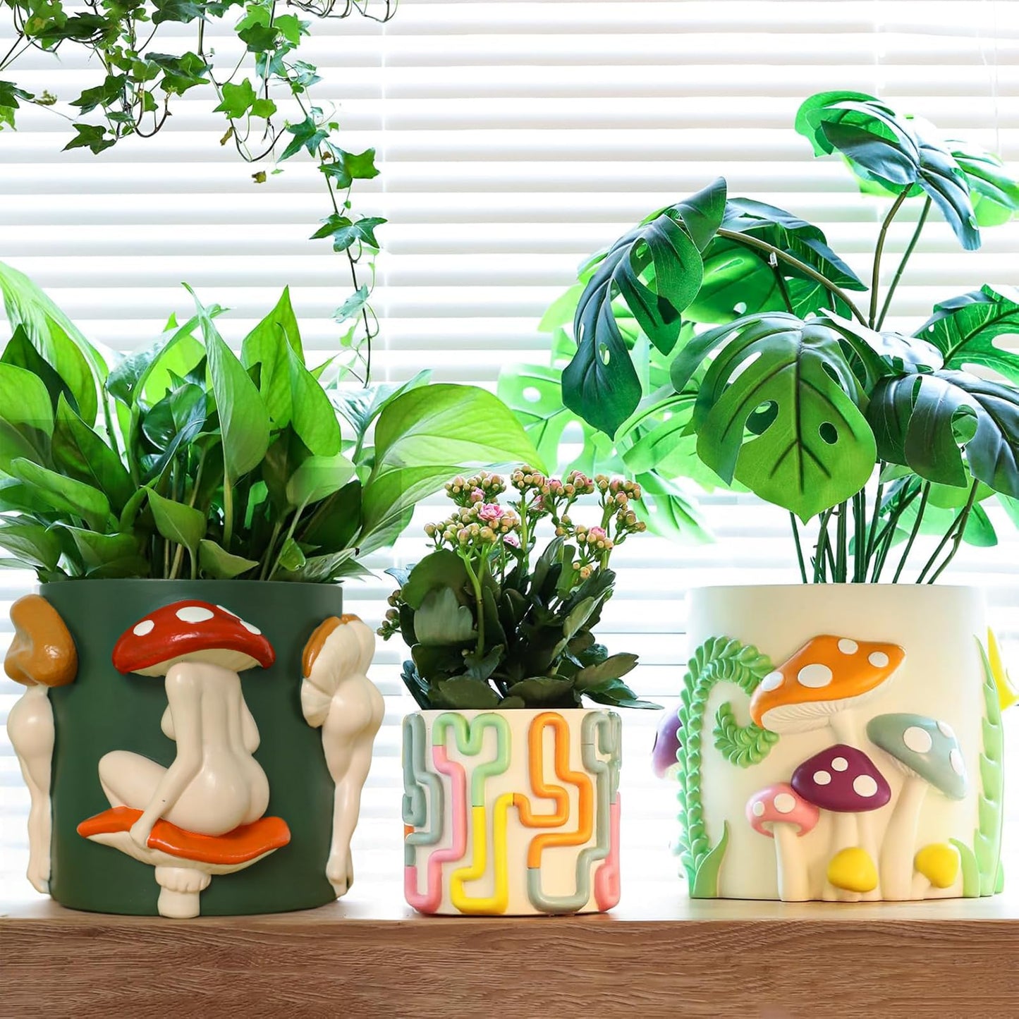 GUGUGO Mushroom Lady Body Plant Pots 8 Inch, Quirky Unique Cute Planters Boho Funky Eclectic Home Decor, Mushroom Butt Flower Pots, Indoor Planting Pot, Modern Aesthetic for Decorating, Dark Green