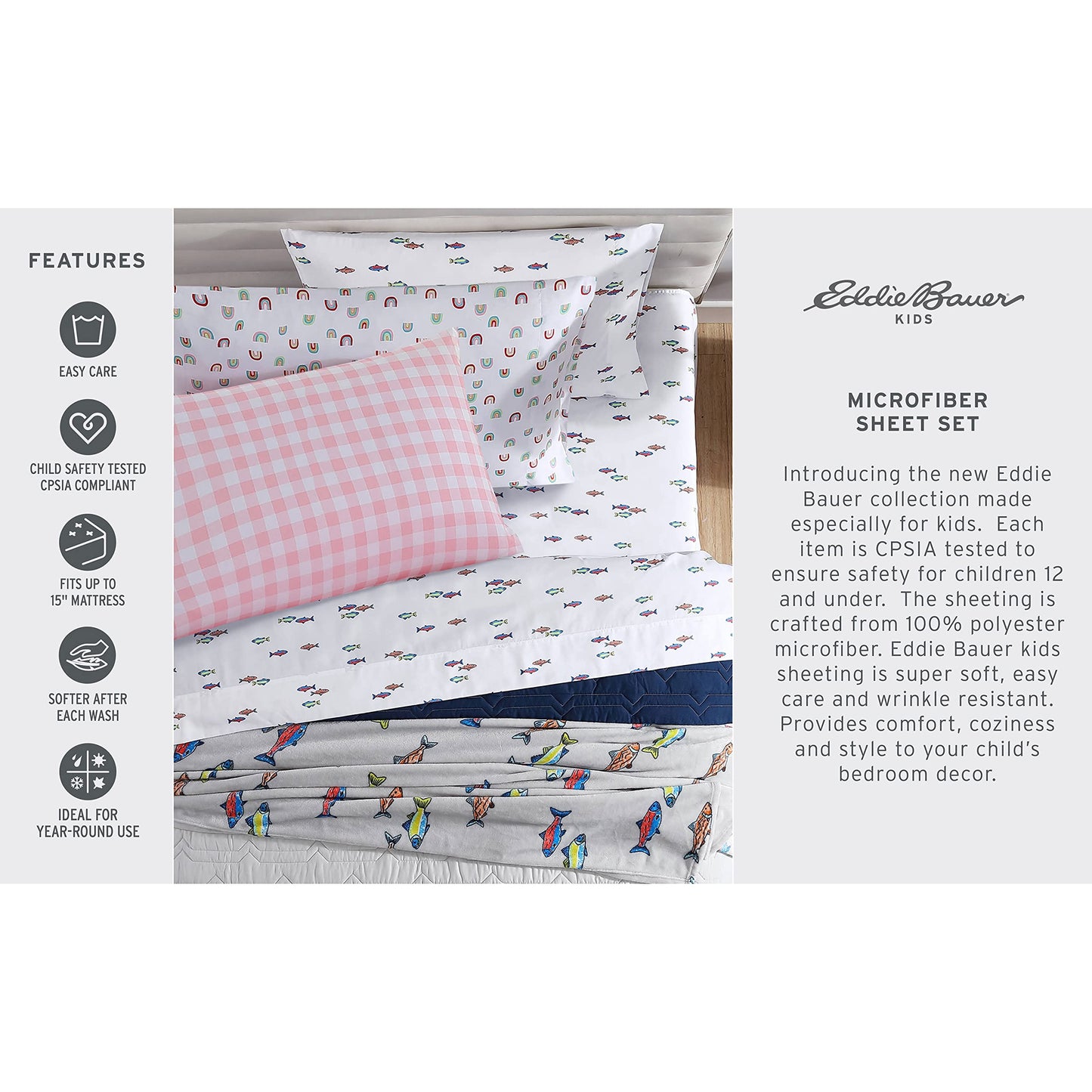 Eddie Bauer Kids - Full Sheet Set, Ultra-Soft Microfiber Bedding with Fully Elastic Fitted Sheet, Kids Bed Set with Pillowcases, Easy Care Bedding (Little Rider)