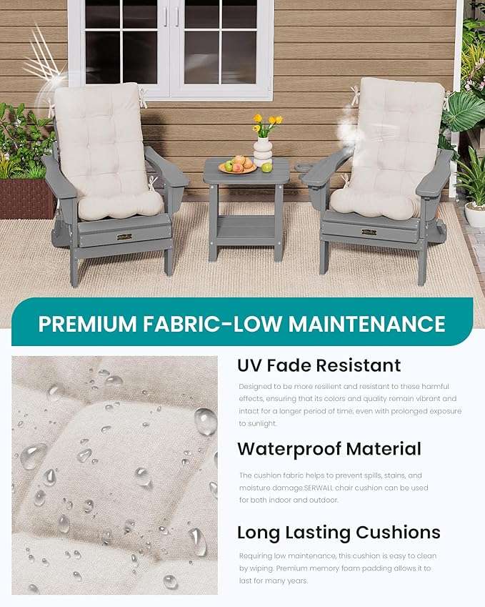 SERWALL HDPE Outdoor Rocking Chair Cushion Set of 4, Memory Foam Cushion Beige