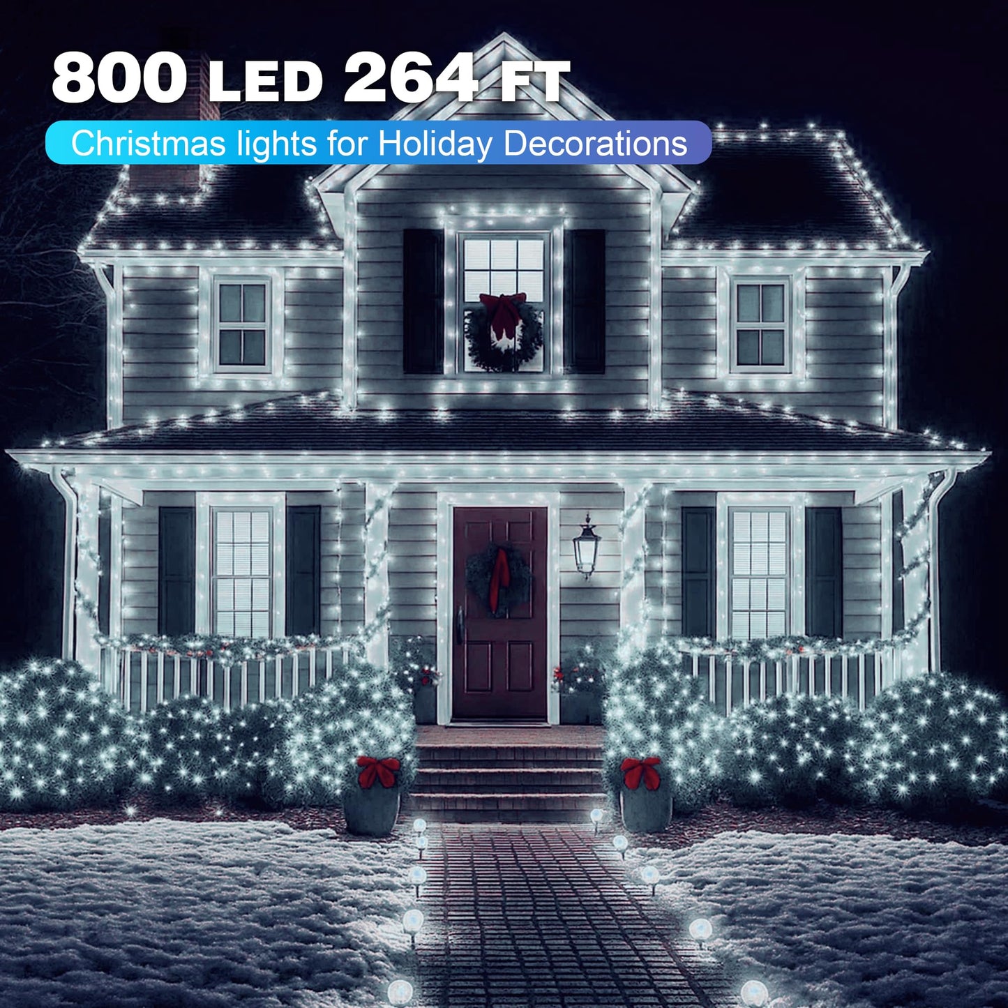 Domolli Christmas Lights 800 LED 264 FT, IP67 Waterproof Christmastree Lights with 8 Modes, Remote Control 3 Timers & Memory Function Xmas Decorations for House and Holiday (Cool White)