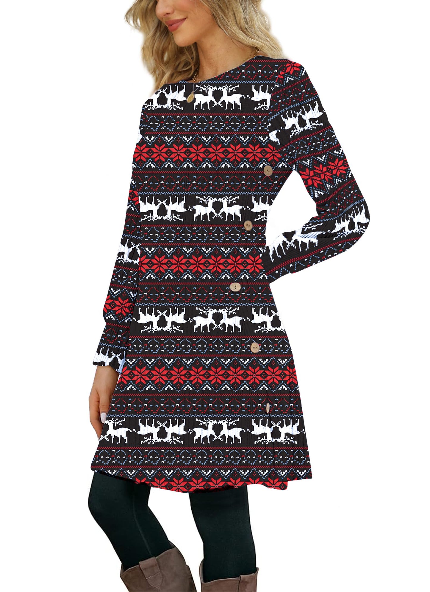 Kikibell Christmas Reindeer Long Sleeve Dress Ugly Christmas Sweater for Women Christmas Dresses for Women Plus Size Winter Dresses