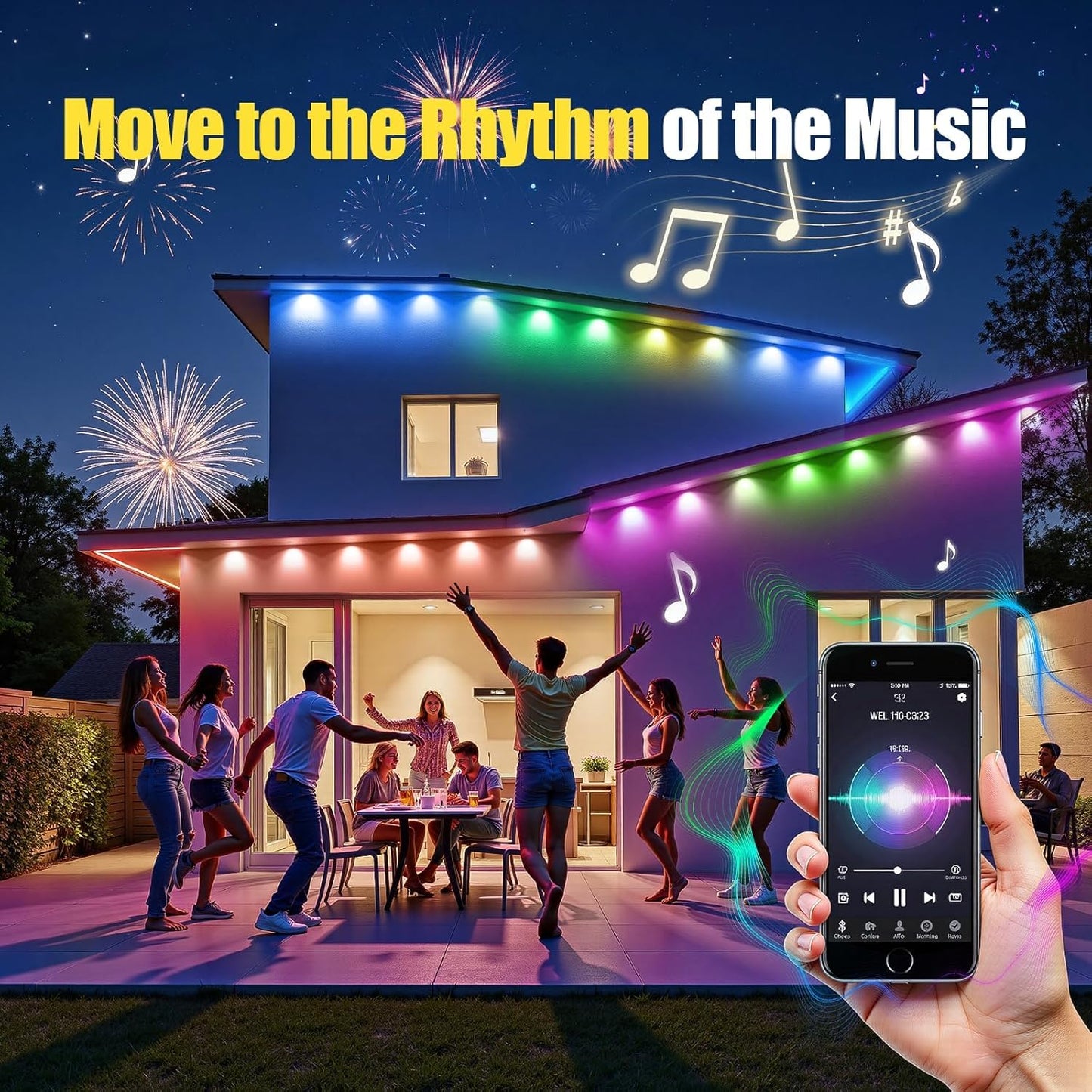 Permanent Outdoor Lights,200ft RGB + IC Smart LED Eaves Lights with App & Remote Control, IP67 Waterproof,for Christmas and All Holiday Decor,Daily and Accent Lighting,House Roof and Garden Lighting