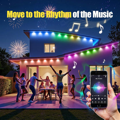 Permanent Outdoor Lights,50ft RGB + IC Smart LED Eaves Lights with App & Remote Control, IP67 Waterproof,for Christmas and All Holiday Decor,Daily and Accent Lighting,House Roof and Garden Lighting