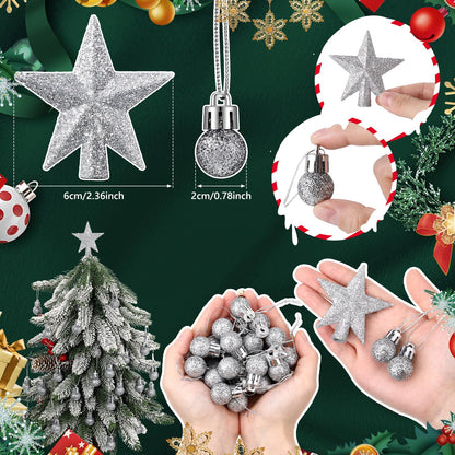 RoundFunny 25 Pcs Mini Valentine's Day Ornaments Set 0.79 Inch Glitter Valentine's Day Ball Tree Topper Star Hanging Ornaments for Party Decoration(Silver)