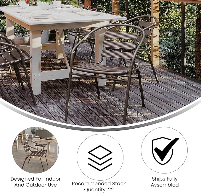Flash Furniture Lila Metal Restaurant Stack Chairs with Metal Slats, Set of 4, Bronze