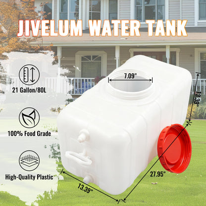 21Gallon/80L Water Storage Tank, Portable Water Tank for Outdoor Camping,Farms and Gardens, Rectangular Translucent White
