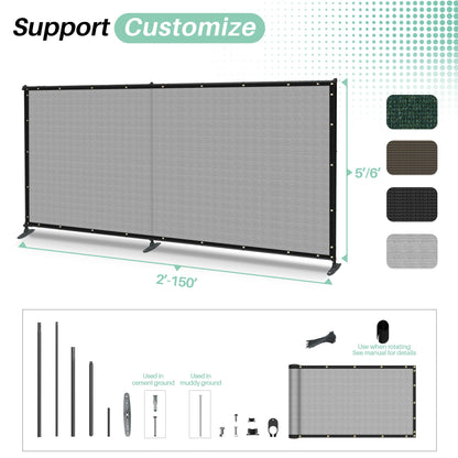 SunnyRoyal 6' x 24' Privacy Fence Screen Panel with Iron Poles Freestanding No Dig Heavy Duty Windscreen Mesh Fabric Temporary Dog Fencing for Outdoor Backyard Patio Garden (Light Gray)