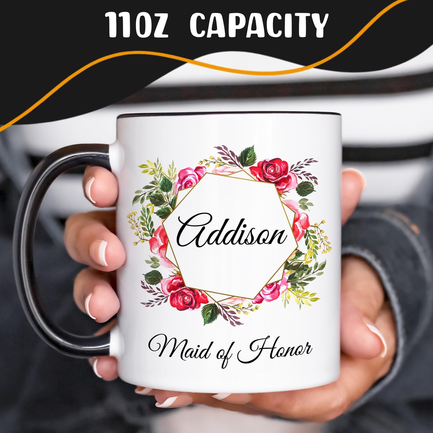 Giftbees Personalized Coffee Mug, Custom Picture Text or Logo Ceramic Mug, Customized Gift for Men & Women, Taza Personalizada with Photo and Words, Customizable 11 Oz Tea Cup | White - Black