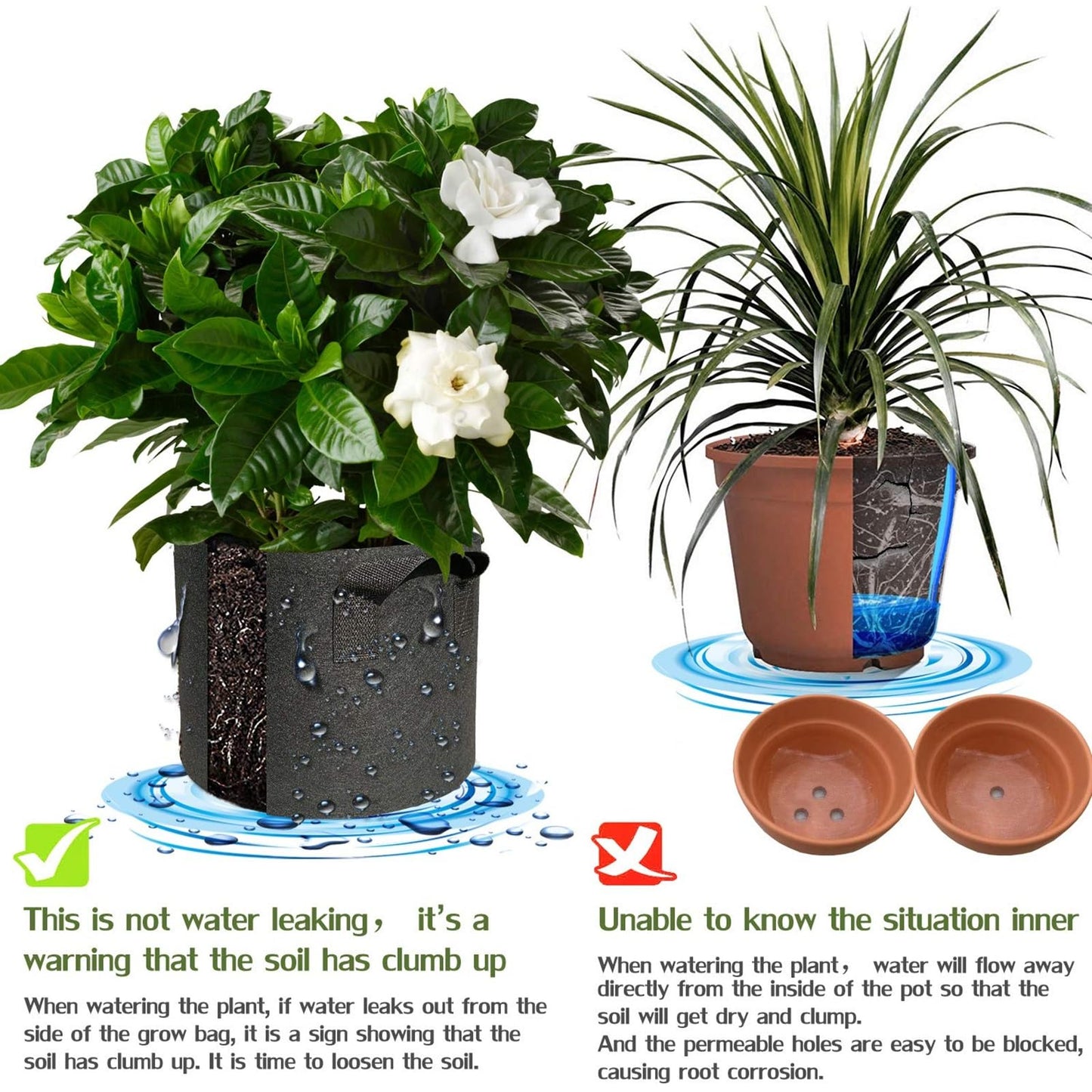 WIRETRAN 5 Pack 3 Gallon Grow Bags with Handles Garden Vegetable Flower Grow Bags Nonwoven Aeration Fabric Pots for Nursery Garden Planting