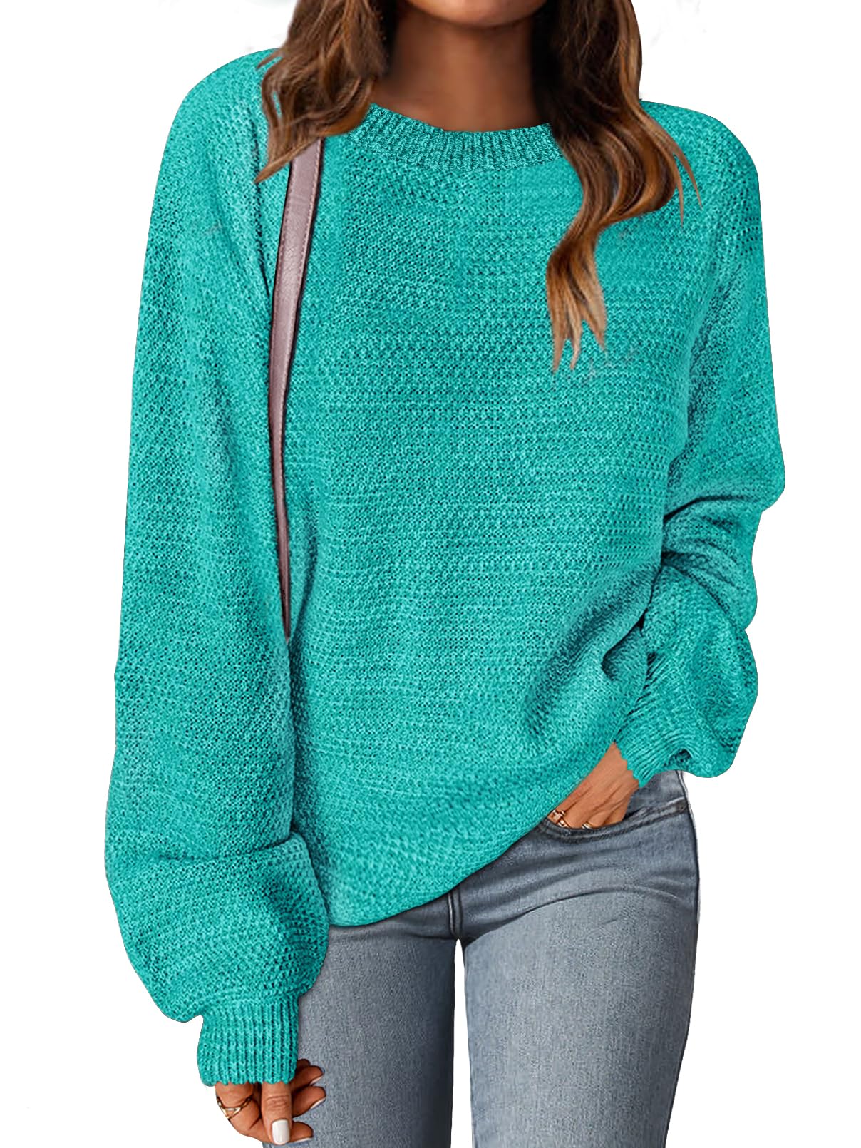 MEROKEETY Women's 2025 Fall Winter Oversized Pullover Sweater Trendy Crew Neck Long Sleeve Heathered Knit Jumper Tops