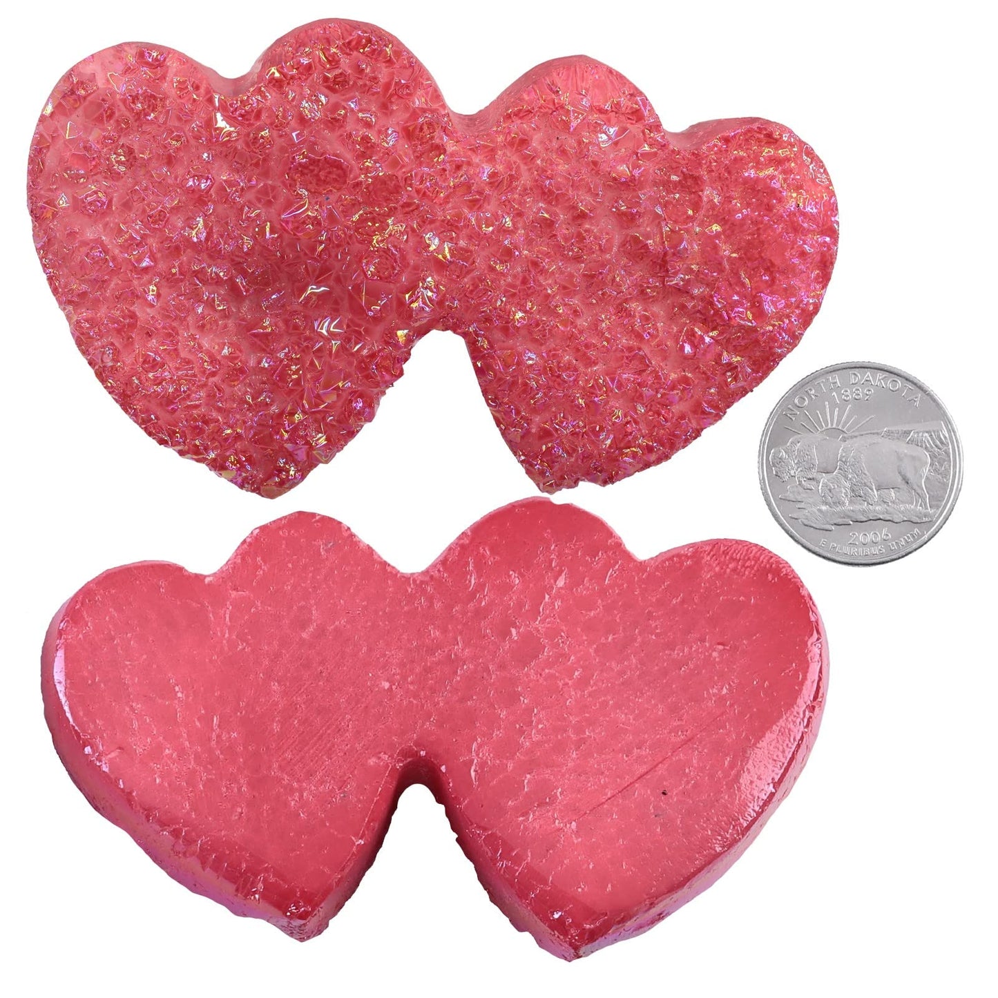 Cheungshing Double Love Heart Angel Aura Rock Crystal Cluster Handheld Mineral Specimen Healing Stone Decoration for Home Office, Red