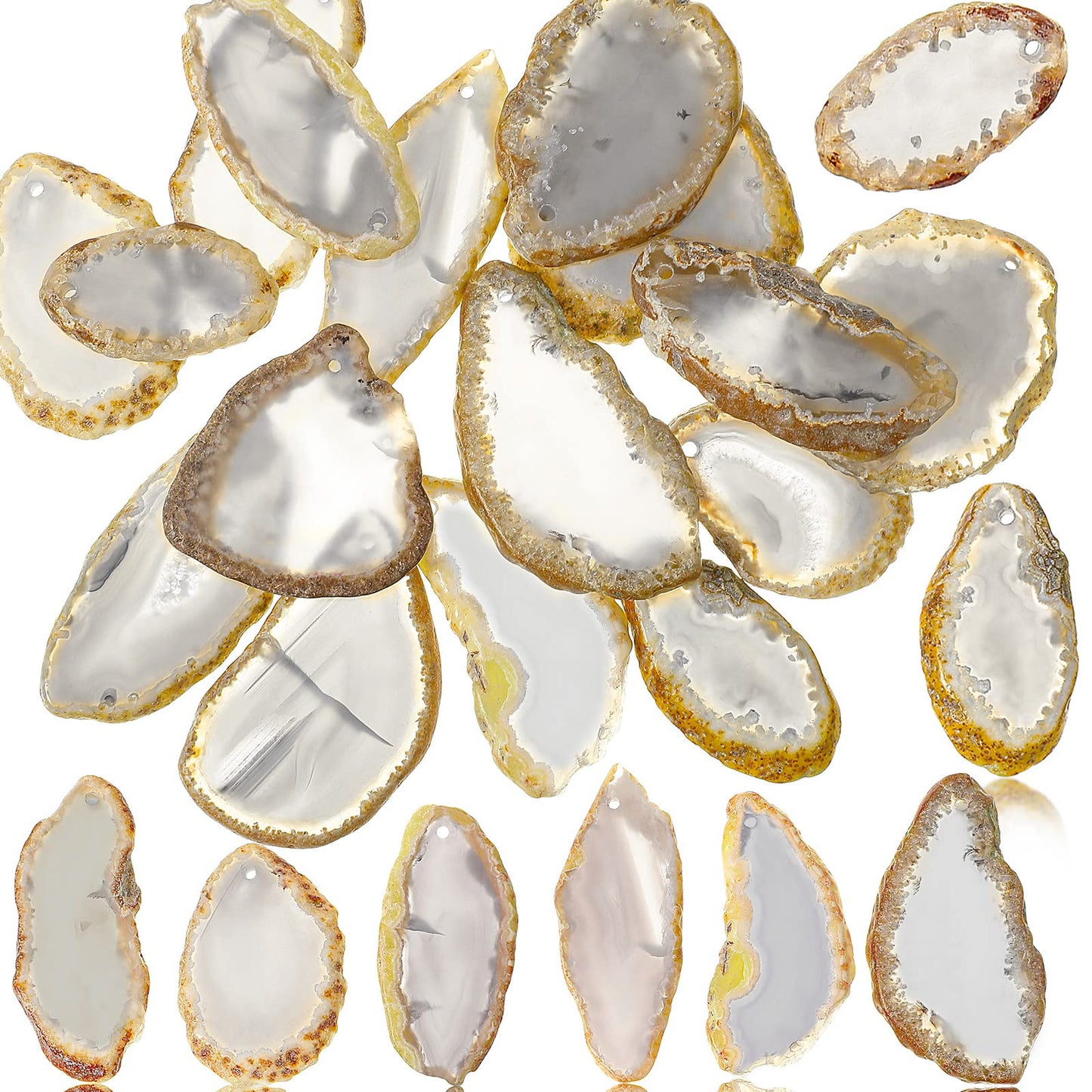 Hicarer 16 Pcs Agate Slices Polished Agate Slices with Holes Irregular Pendants Stone Bulk Drilled Geode Slivers for Christmas Women DIY Craft Gifts Jewelry Making(Grey)