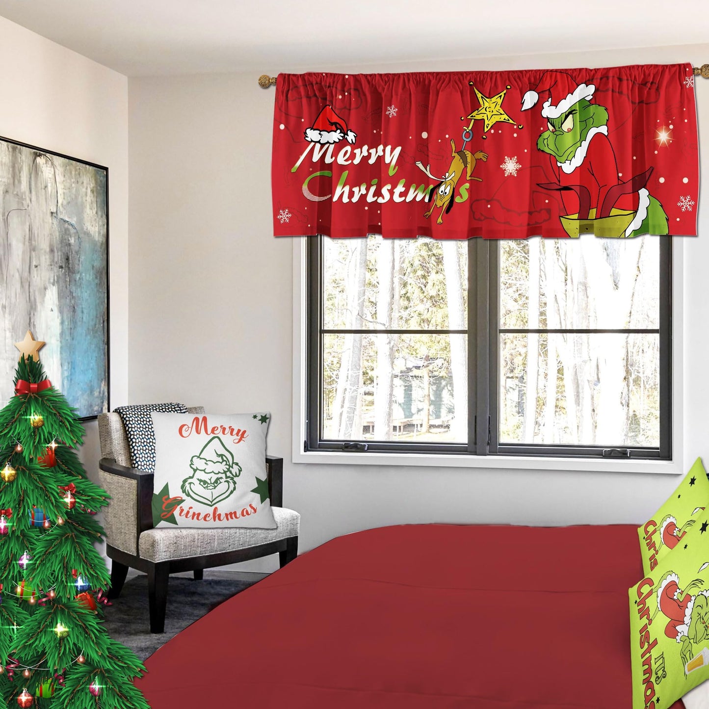 SUNWISHA Christmas Window Curtain Valances Decoration,Suitable for Living Rooms, Bedrooms, 52x18inch for Valance Kitchen Red