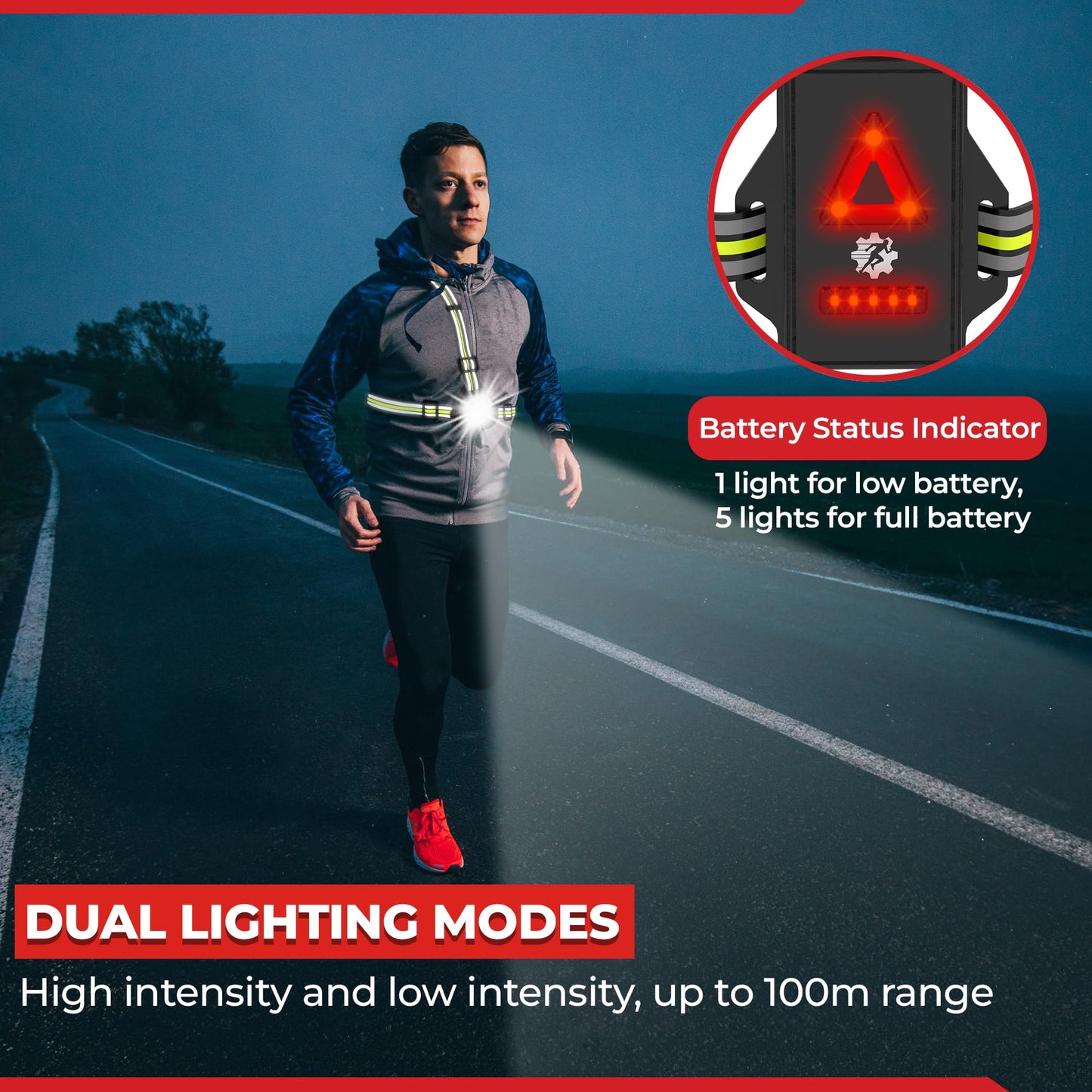 LUMEFIT Run Light Running Lights for Runners Chest LED Lamp 90° Adjustable Beam Angle 500 Lumen 360 Degree Reflective Band USB Rechargeable Front Body Torch Jogging Hiking