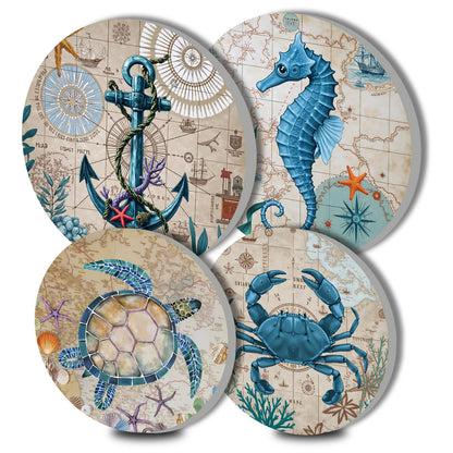 Tucocoo Anchor Electric Stove Burner Covers, Set of 4 Round Seahorse Ocean Animals Stove Burner Covers, 8Inch 10Inch,Crab Gas Stove Burner Covers,Metal Stove Burner Cover,Funny Cooktop Kitchen Decor