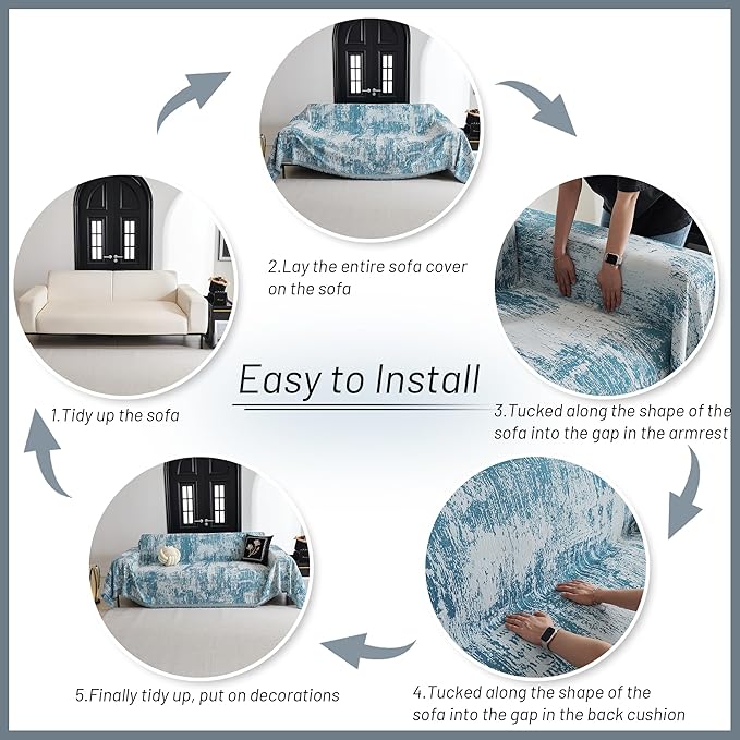 MYSKY HOME Boho Couch Cover for Dogs Washable Sage Abstract Couch Sofa