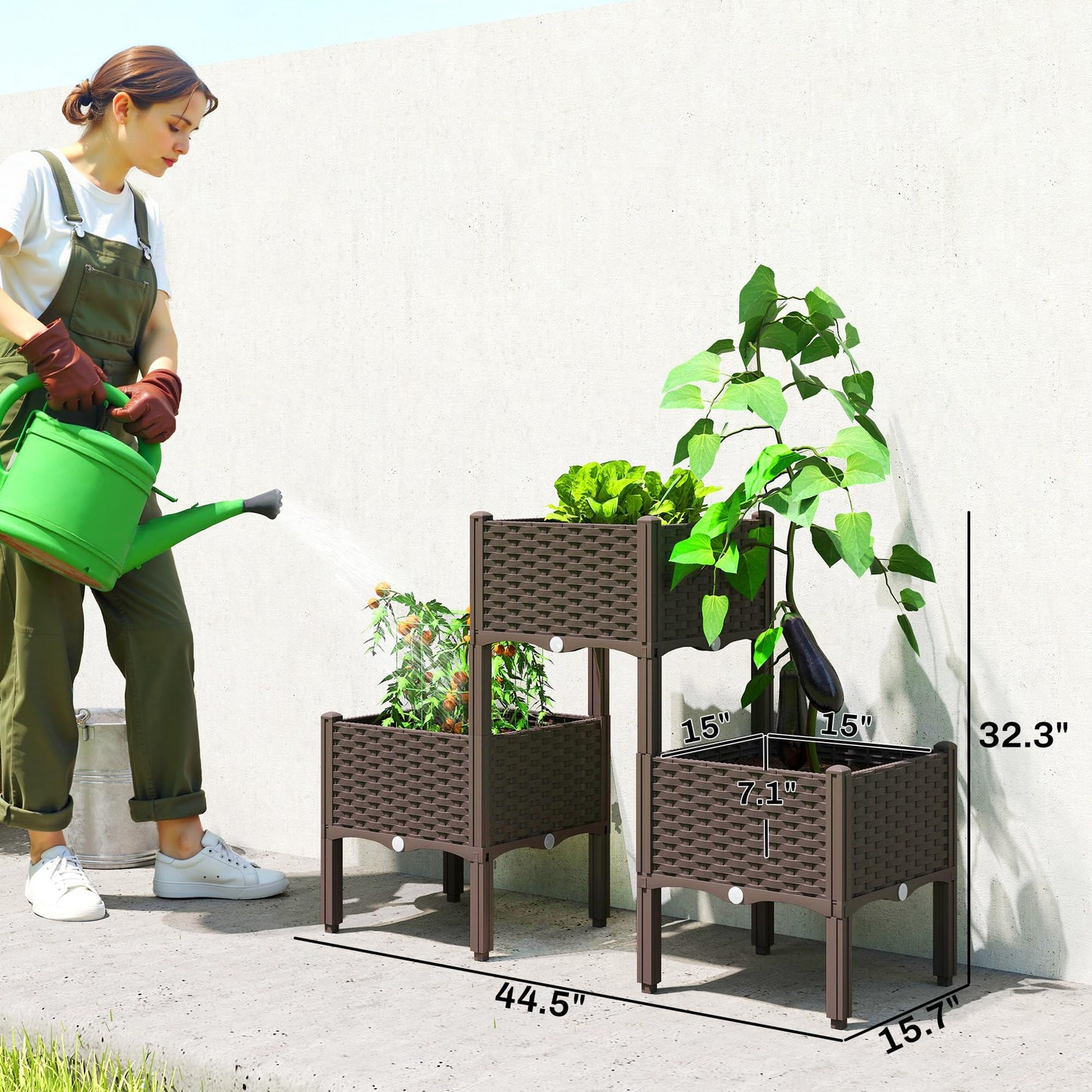 Outsunny Plastic Raised Garden Bed with Legs, Self Watering Elevated Planter Boxes with Drainage Holes and Plugs, Easy Assembly Outdoor Planter Box for Patio Yard Balcony, Vegetables, Flowers, Herbs