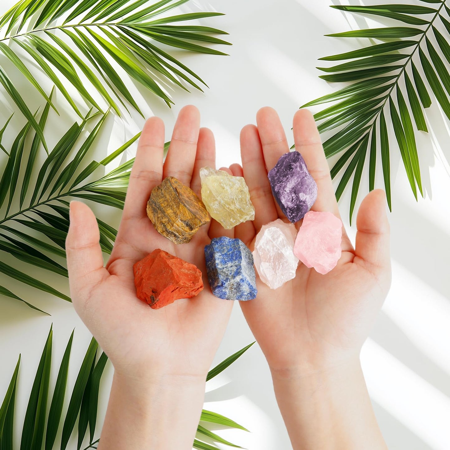 Hazms 7pcs Crystals and Healing Stones with Wooden Gift Box, Raw Healing Crystals and Chakra Stones Set, Rose Quartz, Amethyst, Clear Quartz for Meditation Yoga Healing Protection-Gift for Women
