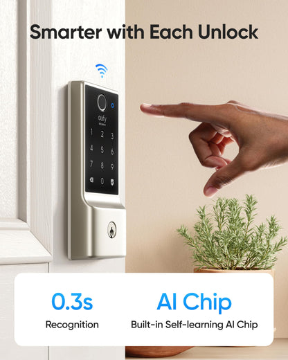 eufy Security Smart Lock C220 with Door Lever, Fingerprint Keyless Entry Door Lock, Built-in Wi-Fi, App Remote Control, Front Door Deadbolt, 8 Months Battery, Reliable Power, IP53 Waterproof