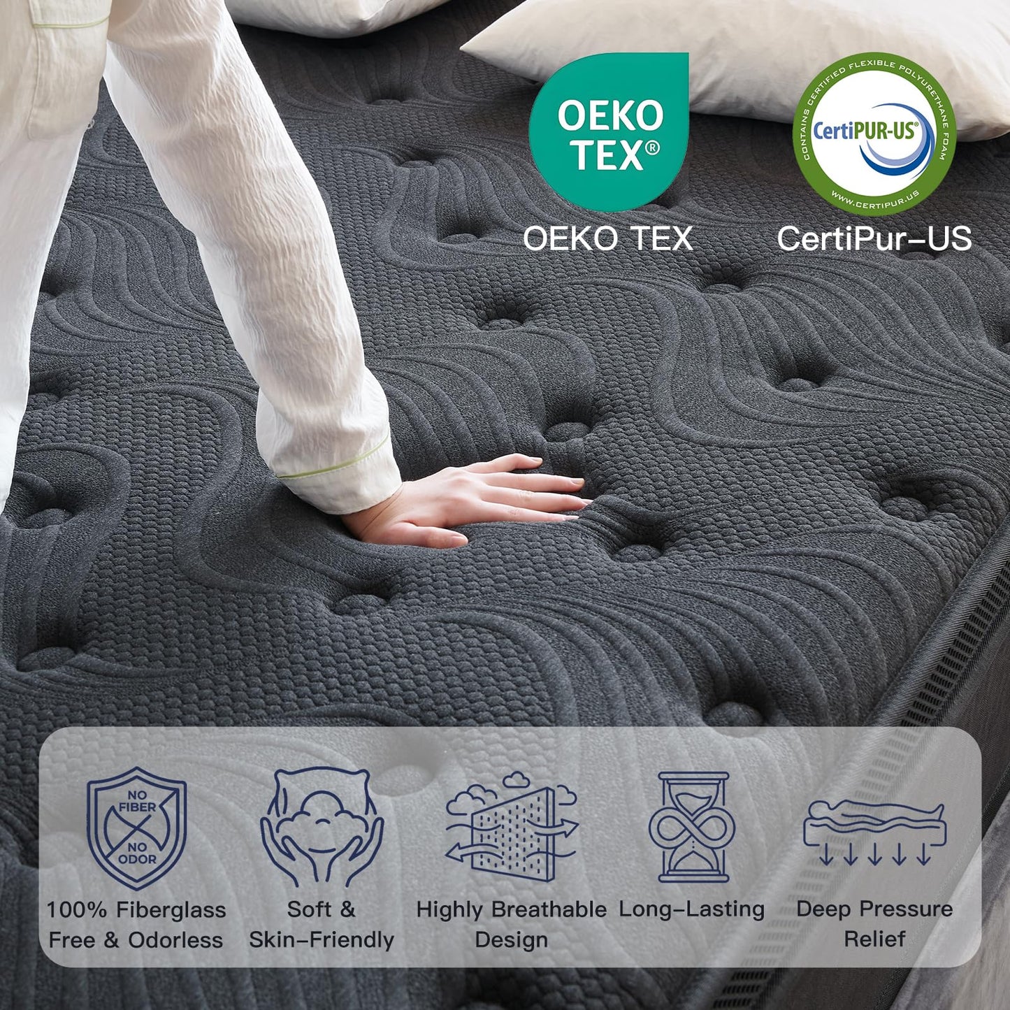 King Size Mattress, 12 Inch Memory Foam King Mattress for Cool Night & Pressure Relief, Medium Firm with Motion Isolating, Hybrid Zoned Support Pocket Coils & Edge Support, CertiPUR-US Certified