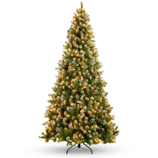 Best Choice Products 4.5ft Pre-Lit Pre-Decorated Pine Artificial Christmas Tree w/ 450 Flocked Frosted Tips, 32 Pinecones, 175 Lights, Base - Green