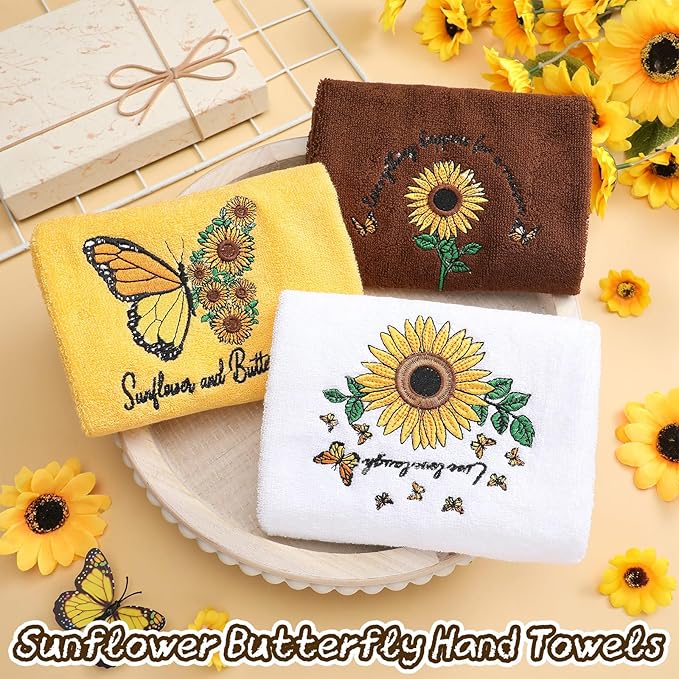 3 Pcs Sunflower Butterfly Hand Towels