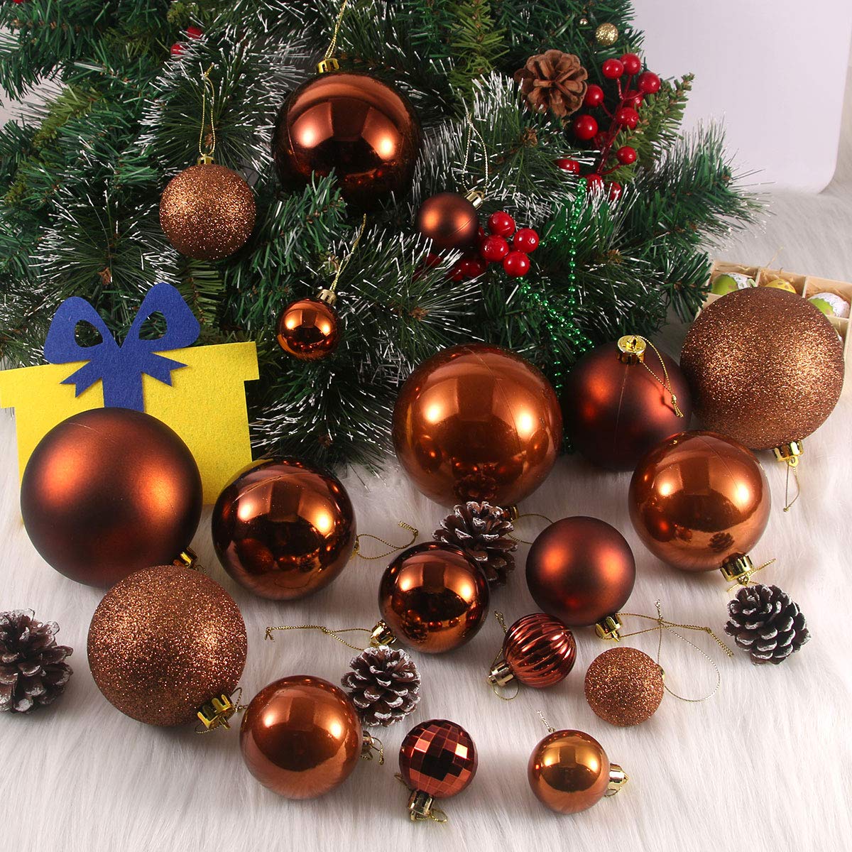 Bronze 4.0" Large Christmas Balls - Christmas Tree Decoration Ornaments Shatterproof Hanging Balls for Birthday Halloween Holiday Wedding Decorations Set of 4pcs