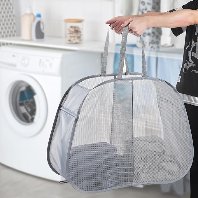 Seiritex Mesh Popup Laundry Hamper 2 Compartment, Collapsible Laundry Sorter