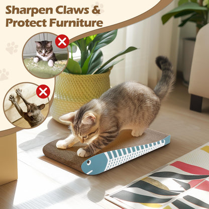 ComSaf Cat Scratching Board 2 Pack, Curved Scratcher Cardboard, Double-Sided Pad for Long Lasting Use, Cute Scratching Mat for Kitty (Blue)