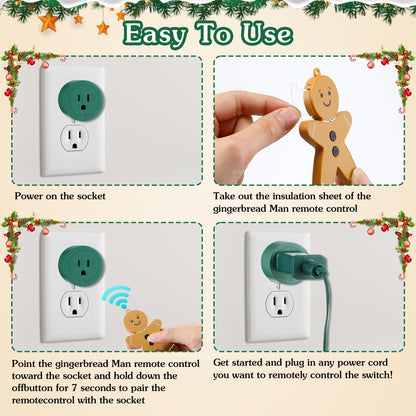 Enhon Wireless Remote Switch for Christmas Tree Lights, Works Up to 82 Feet Away, Gingerbread Man Wireless Remote with Electrical Outlet for Christmas Tree and Light