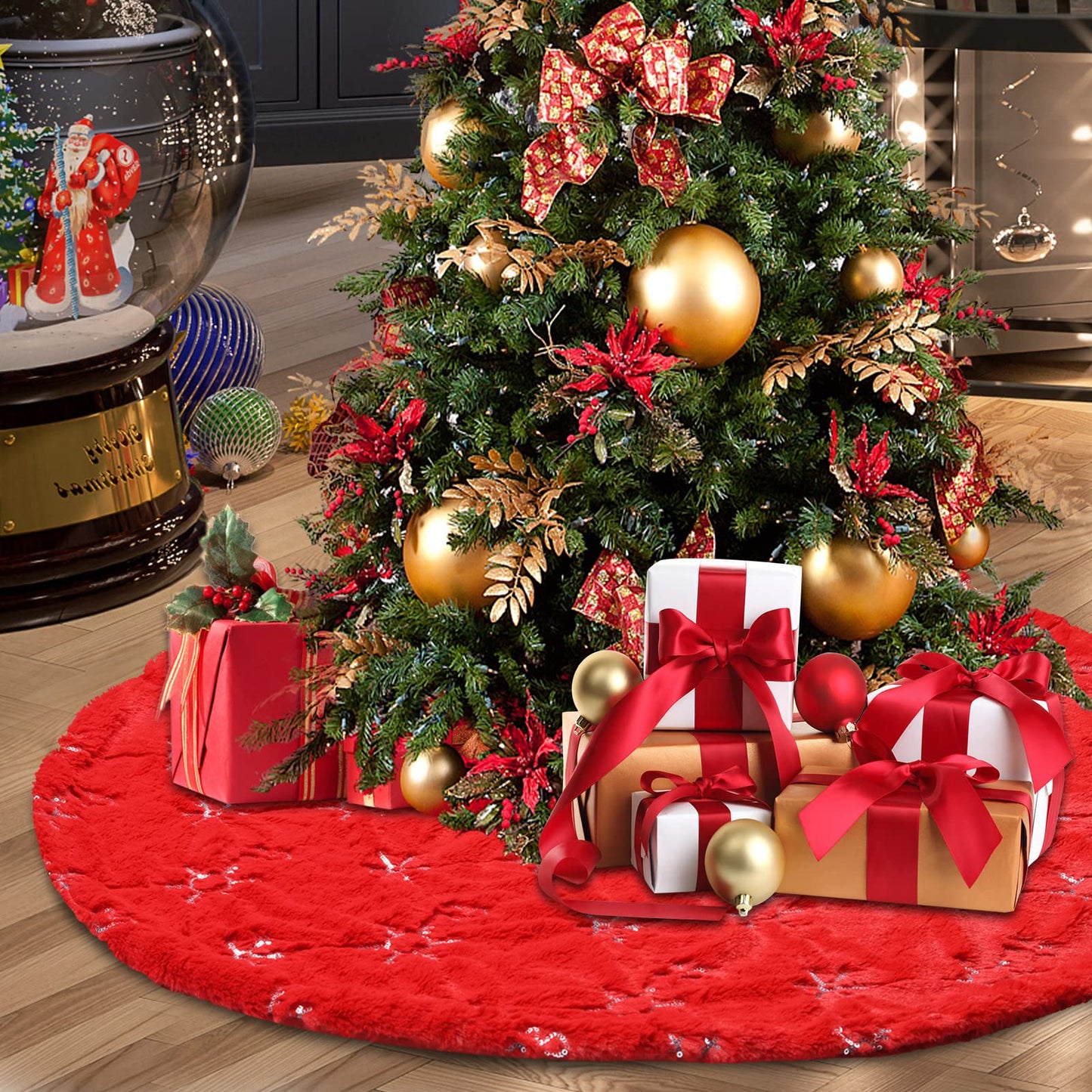 Christmas Tree Skirt - 36 Inches Large Red Tree Skirt with High - End Soft Faux Fur Tree Skirt for Christmas Decorations Indoor Outdoor - Red