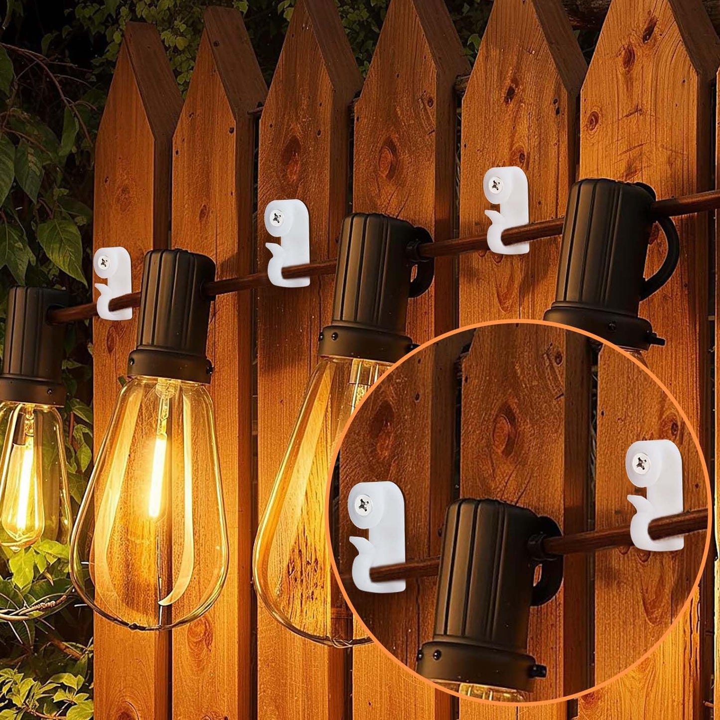 50 Pack Hooks for Outdoor String Lights, Christmas Light Clips bulk with Screw, Weatherproof Light Hanger Hooks for Hanging Christmas Lights,Wall Cable,Fairy Lights on Fence Patio Gutter (White)
