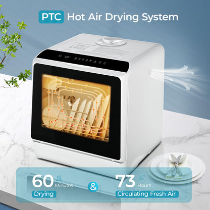 EUHOMY Countertop Dishwasher Portable with 6 Programs, 5L Built-in Water Tank for Apartments & RV, 167℉ High-Temp, No Hookup Needed, Mini Dishwasher with Baby Care, Air Dry/Quick/ECO/Fruit/Normal Mode