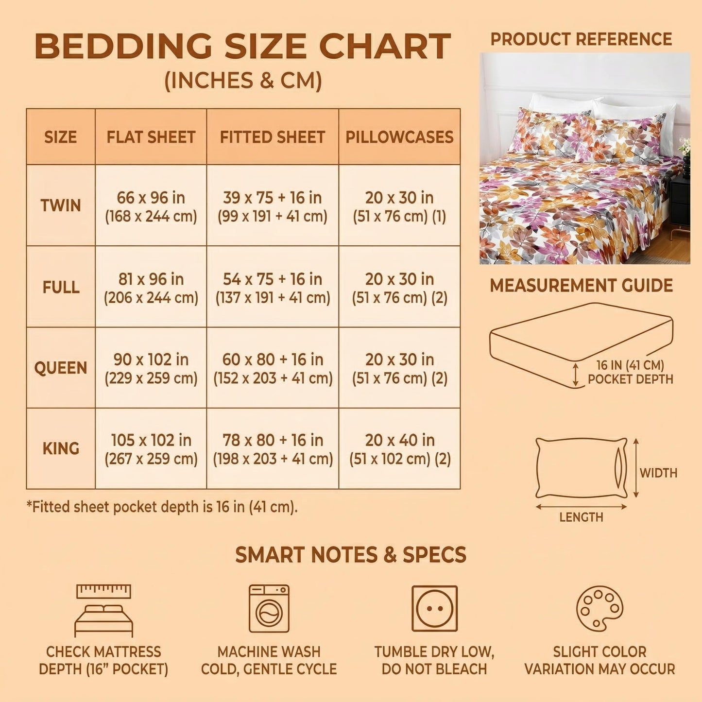 HCORA Leaf Print Queen Sheet Set, Ultra Soft Double Brushed Microfiber Bed Sheets, Deep Pocket, Breathable, Wrinkle Resistant, Easy Care, 4PC, Queen Size