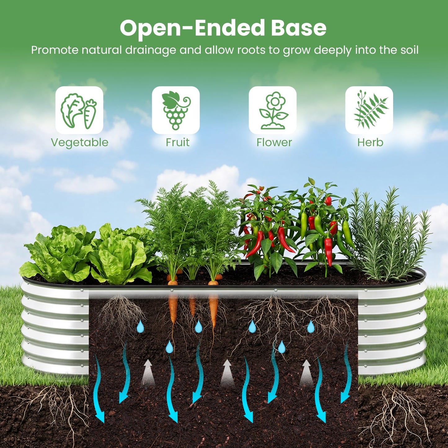 Giantex Raised Garden Bed w/Greenhouse Cover, Outdoor Oval Metal Steel Planter Box w/Roll-up Window, Clear PVC Mini Greenhouse for Vegetables Flowers Herbs Outdoor Patio Gardening, 6x2x1 FT (Silver)