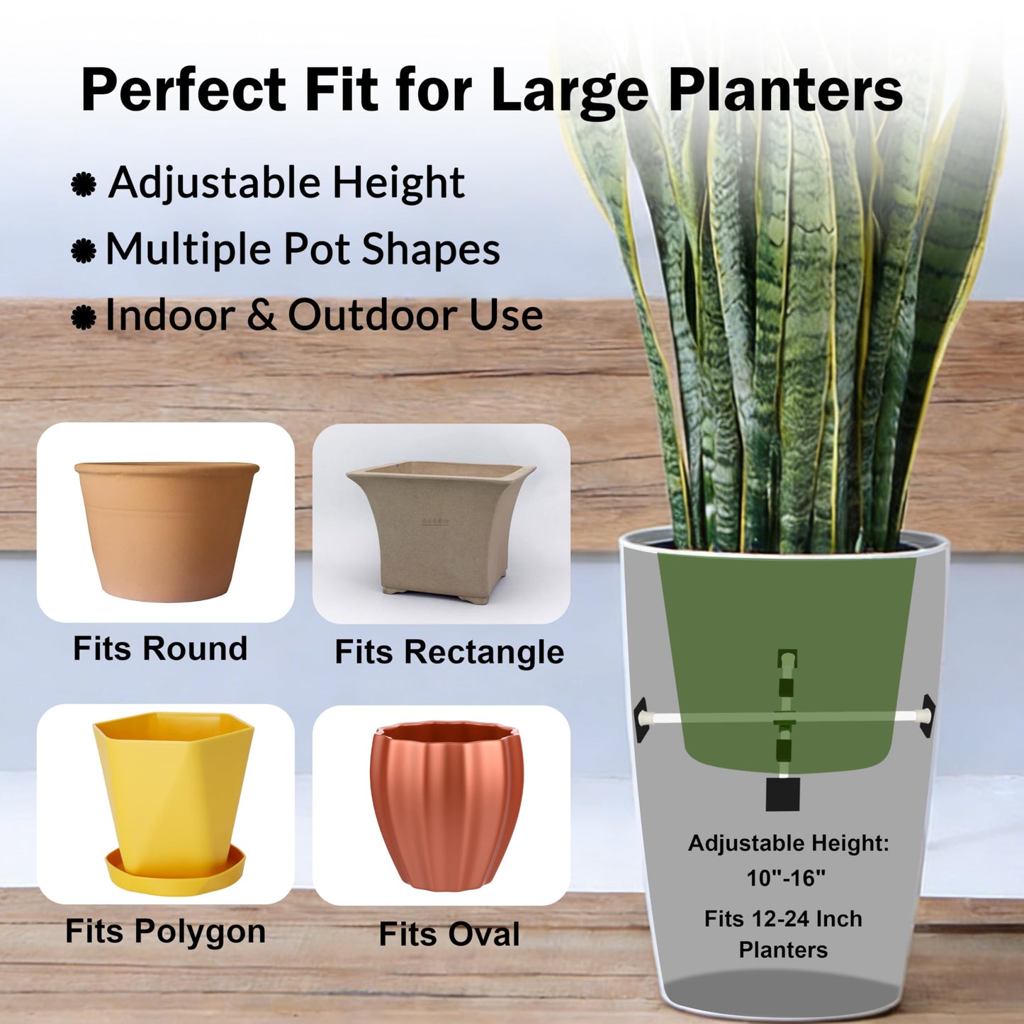 SENWELL-KA Adjustable Planter Inserts with Dual Telescopic Rods & Cross Connector, Upgraded Adjustable Plant Stand Insert with U-Shaped Clips, Heavy-Duty Plant Lifters for Inside Pots(2, White)