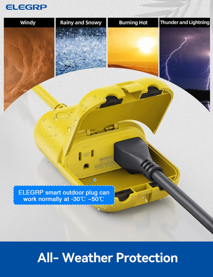 ELEGRP PQR20 Outdoor Smart Plug Waterproof IP66, WiFi Plug with 2 Individually Sockets, Compatible with Alexa & Google Assistant, Smart Outdoor Outlet for String Lights, UL Certified, 2 Pack, Black