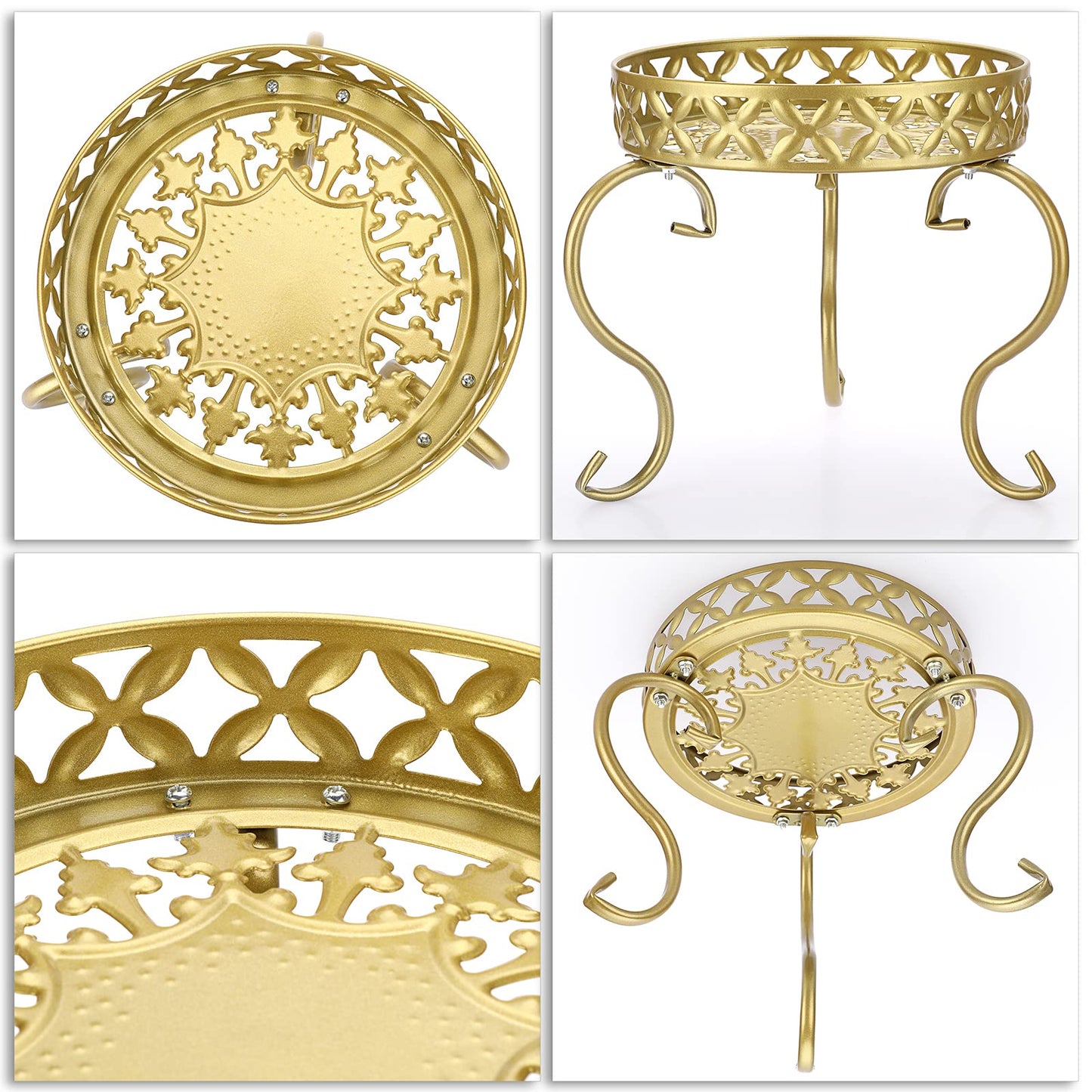 OwnMy Metal Round Plant Stand Indoor Outdoor Flower Pot Holder, Heavy Duty Iron Plant Stand Display Potted Rack for Home, Garden, Patio, Golden Color