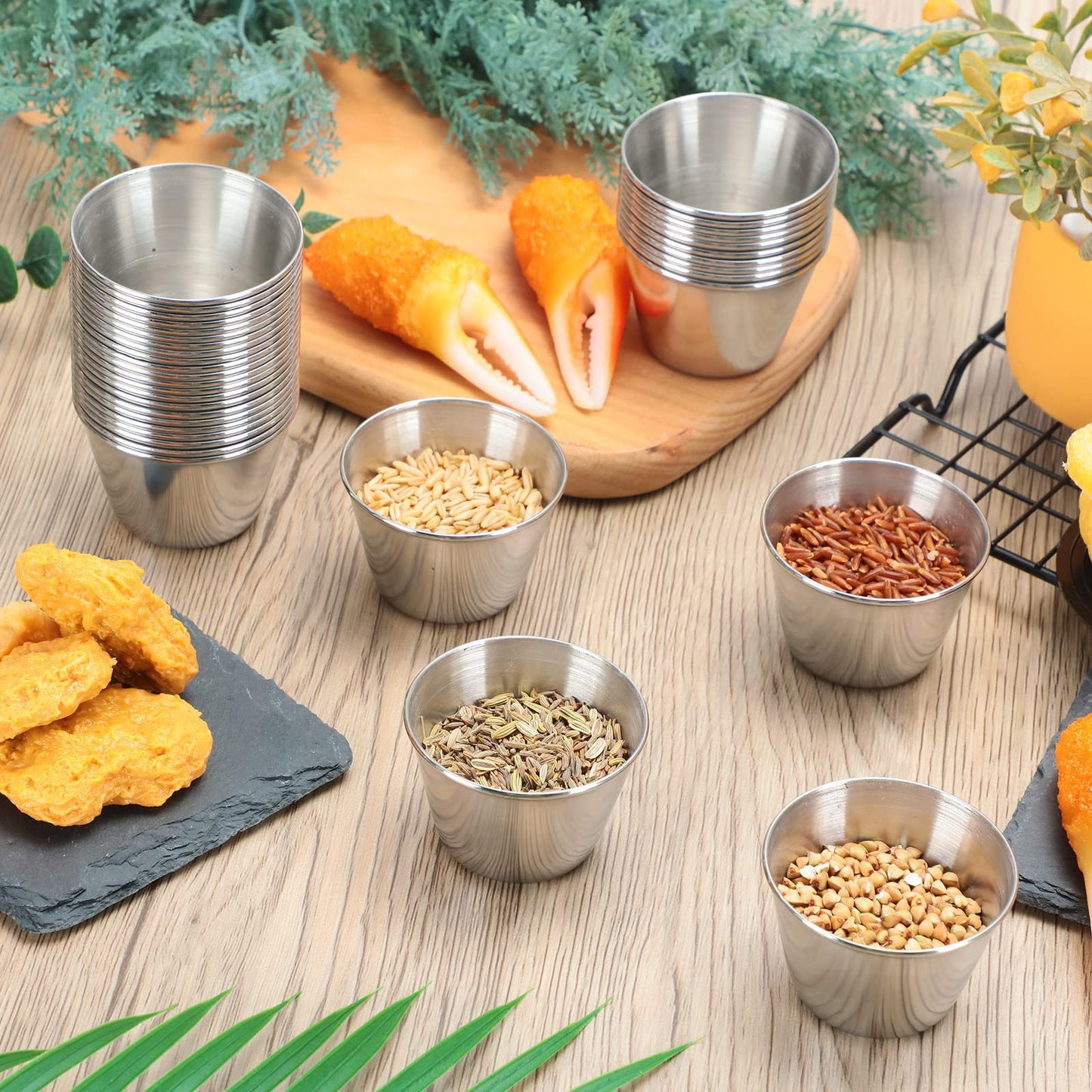 Mimorou 100 Pcs 1.5oz Stainless Steel Sauce Cups Dipping Cups Mental Condiment Sauce Container Round Dipping Bowls Condiment Ramekins for Dish Butter Kitchen Restaurant Serving Party Dinner Cooking