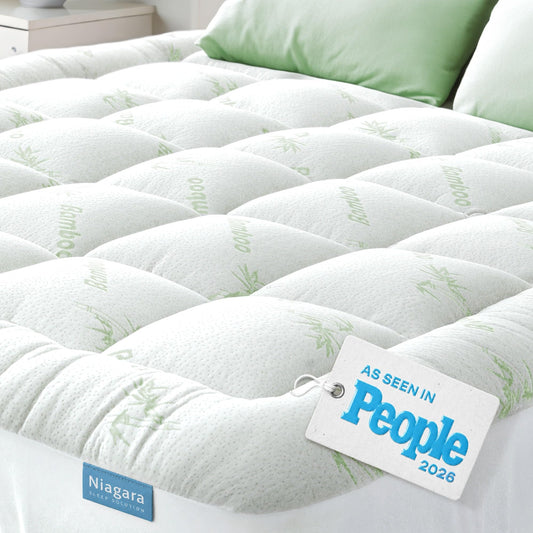 Niagara Sleep Solution Ultra Soft Full Size Mattress Topper - Rayon Derived from Bamboo Pillow Top Mattress Pad for Back Pain Relief - Naturally Cooling for Hot Sleepers, Green