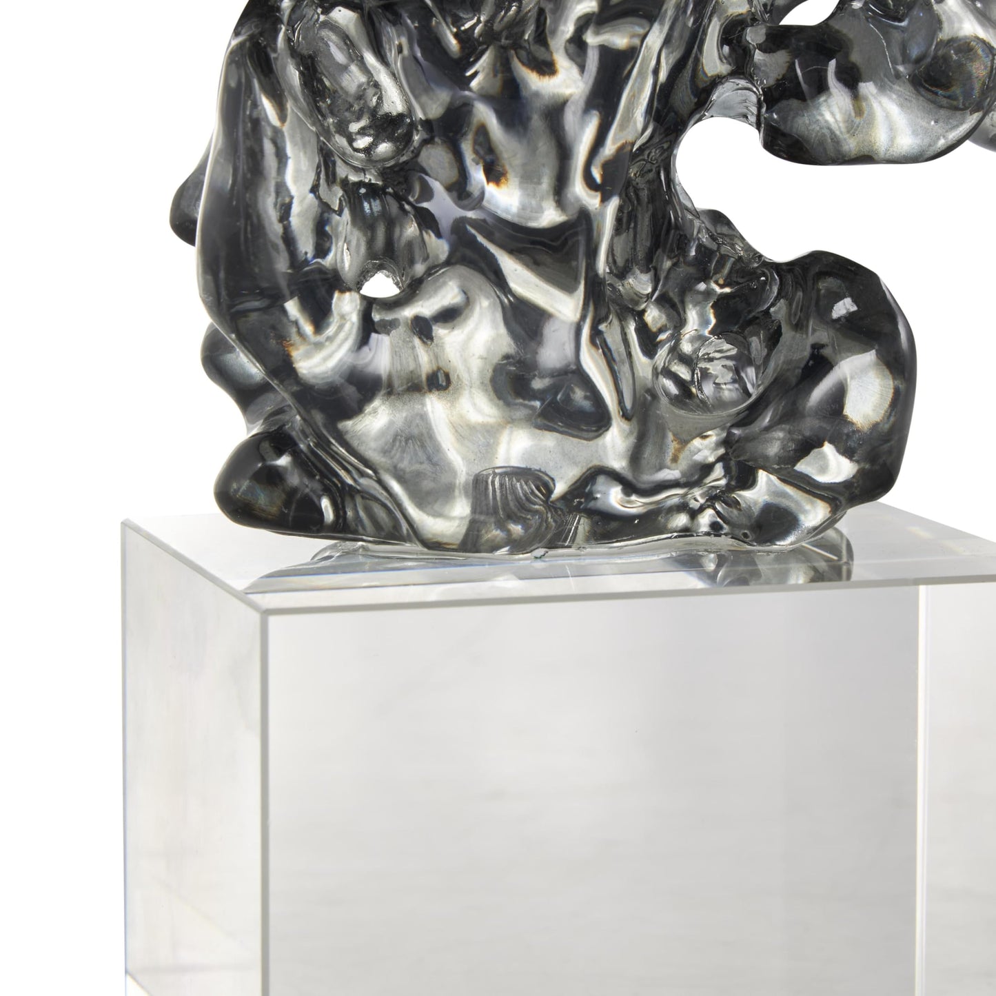 Deco 79 Glass Abstract Decorative Sculpture Freeform Home Decor Statue with Clear Square Base, Accent Figurine 6" x 3" x 10", Clear