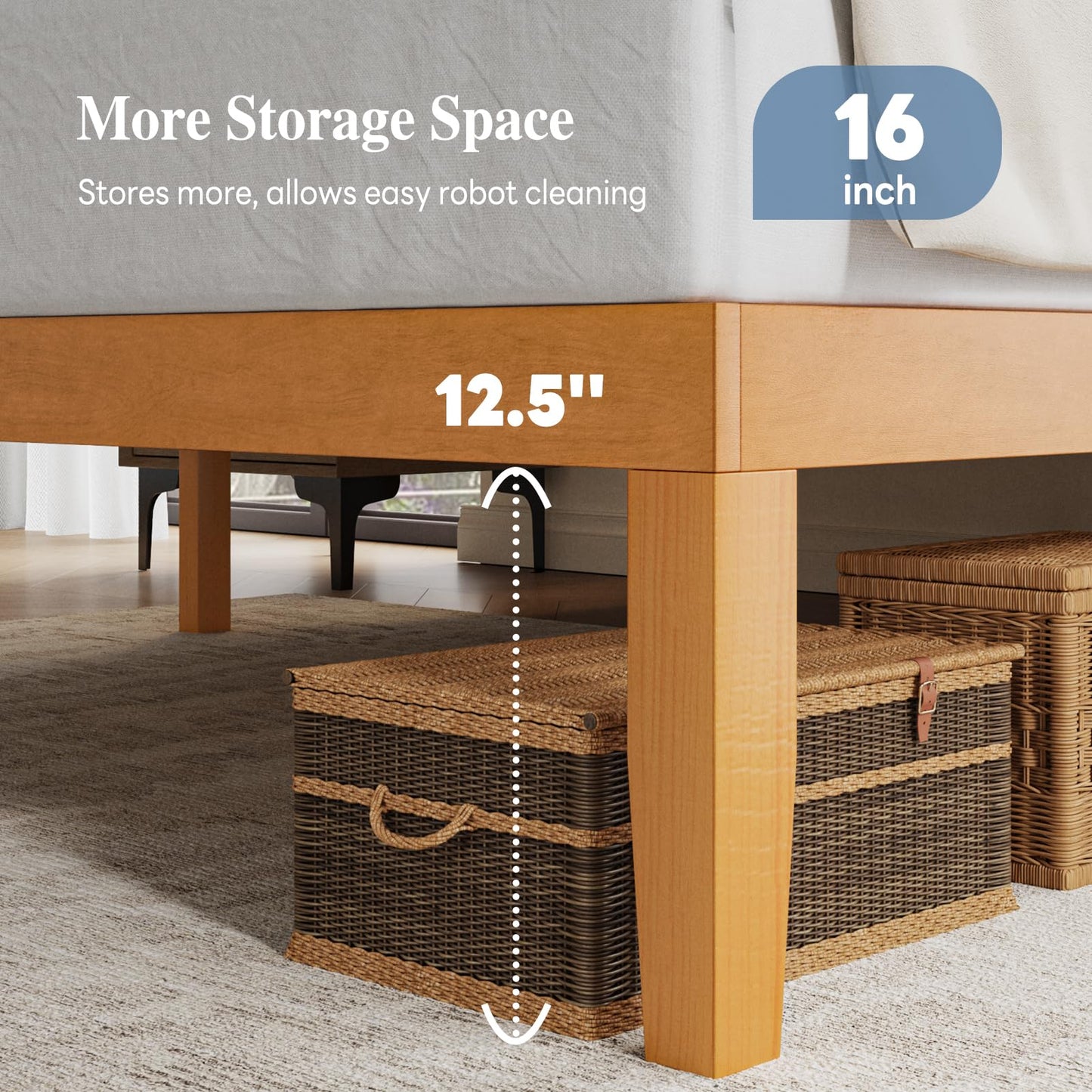DUMOS Twin Size Solid Wood Bed Frame 16 Inches, Sturdy Platform Bed with Heavy Duty Wood Slat Support, No Box Spring Needed, Easy Assembly, Natural Pine