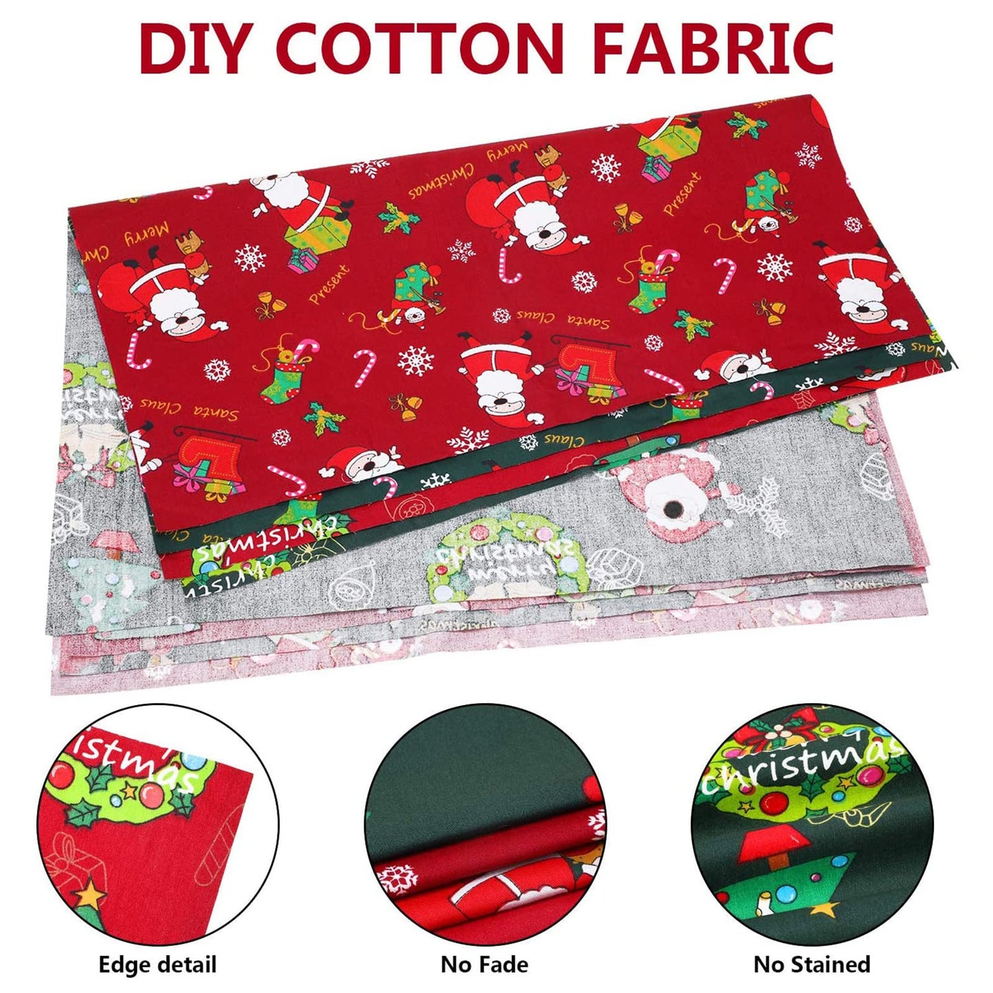 10 Pieces Christmas Cotton Fabric Bundles 18 x 22 Inch Quilting Fabric Sewing Squares Bundle Multicolor Patchwork Xmas Tree Fat Quarters Precut Santa Claus Scraps for Christmas DIY