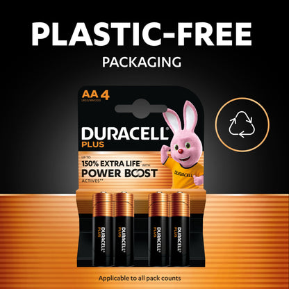 DURACELL Plus AA Batteries (18 Pack) – Alkaline Batteries 1.5V – Up to 150% Extra Life with POWER BOOST Actives– Reliability For Everyday Devices – 0% Plastic Packaging – 10-Year Storage - MN1500