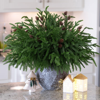 HyeFlora 14 PCS Christmas Norfolk Pine Stems with Small Pine Cones Branches, 19 In Real Touch Artificial DIY Greenery Pine Needles Picks,Xmas Faux Cedar Pine Branche for Vase Indoor Outdoor Home Décor